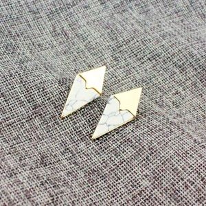 White marble and gold geometric earrings